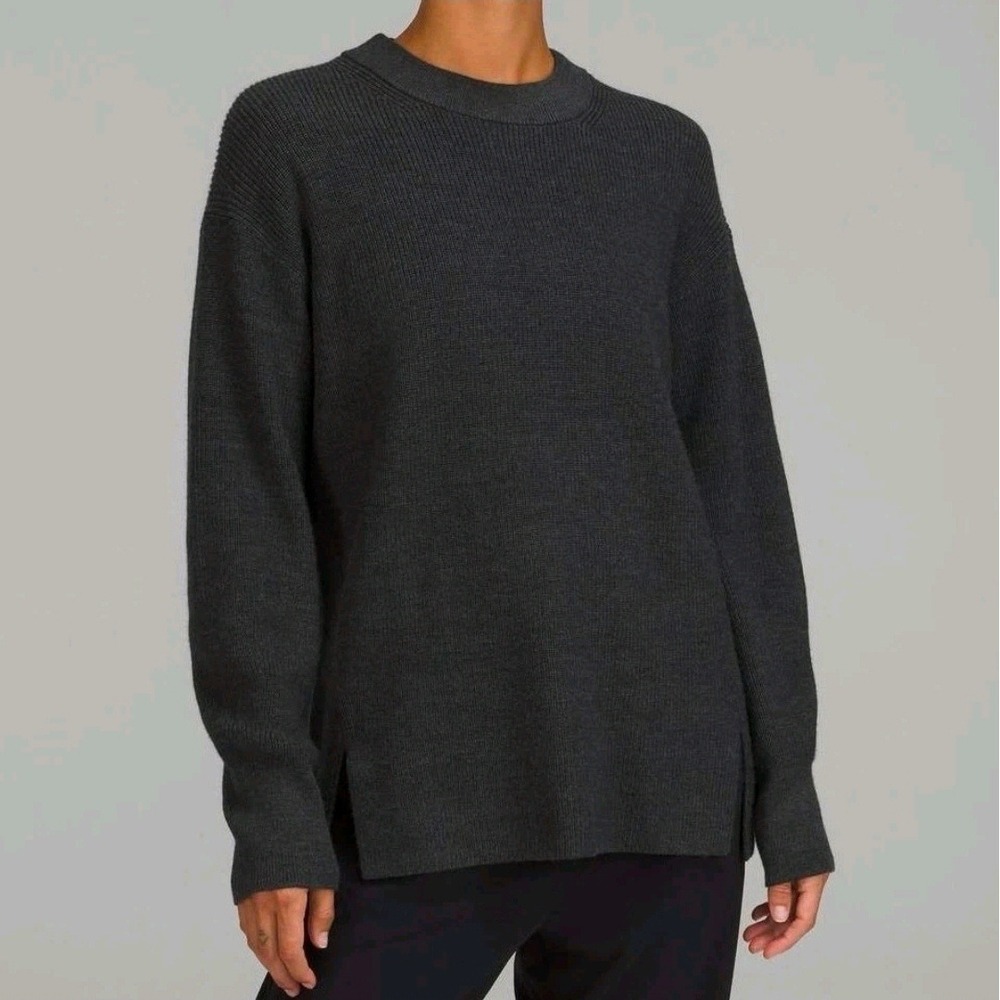 Lululemon Merino Wool Ribbed Crewneck Sweater Black Size 8 Knit Preppy
